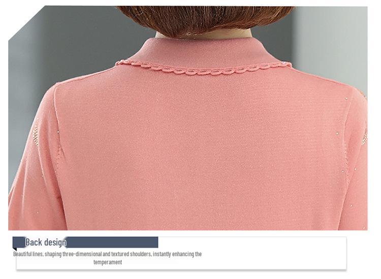 Mother's Style Ice Silk Collared T-shirt for Middle-Aged Women - 50s & 60s Short Sleeve Summer Top