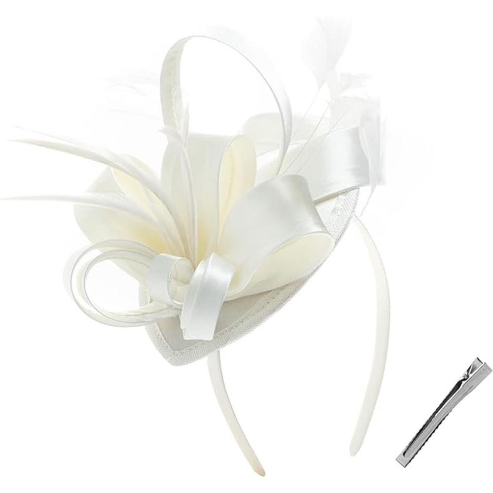 Lightweight Bow Feather Fascinator Headband Satin Tea Party Hair Hoop Heart Hairband Cosplay