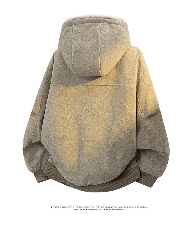 Unisex American Style Mountain Eagle Fur Collar Hooded Winter Coat - Thick Velvet Lined for Warmth and Cold Protection