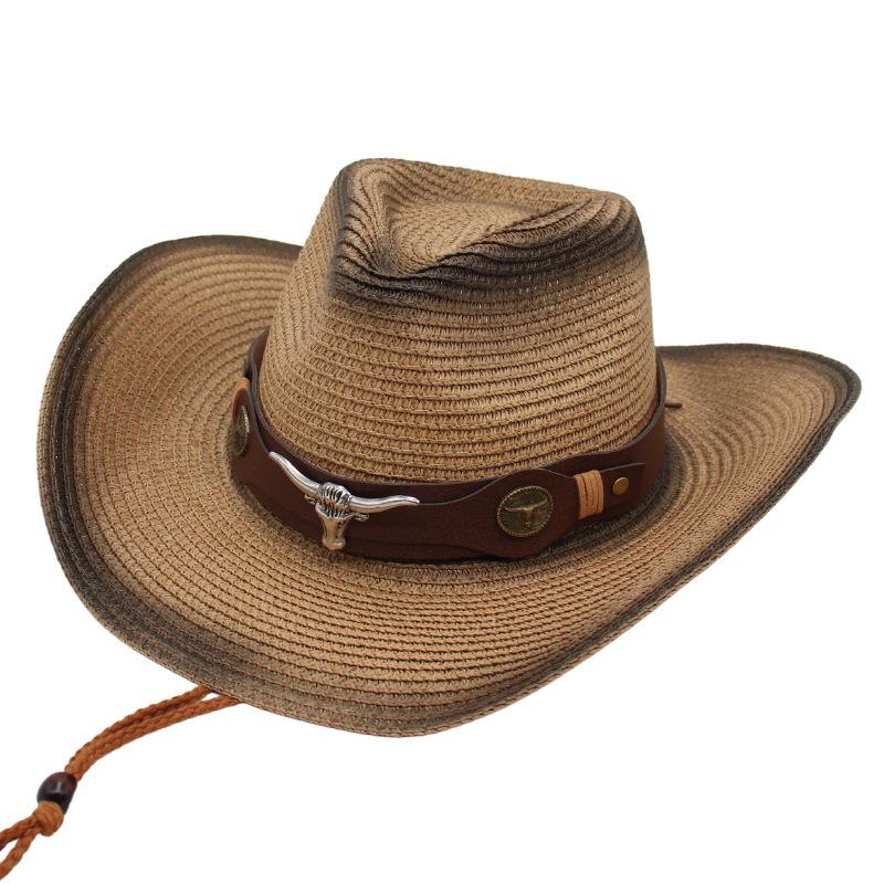 Tibetan Western Cowboy Straw Hat Outdoor Sun Hat Guozhuang Dance Bullhead Beach Hat Trendy Jazz Hat