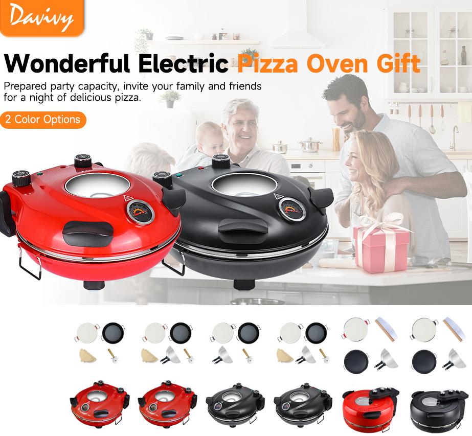 420-degree ceramic stone pizza oven, 12-inch pizza oven, 1200W countertop pizza maker with built-in thermometer and timer