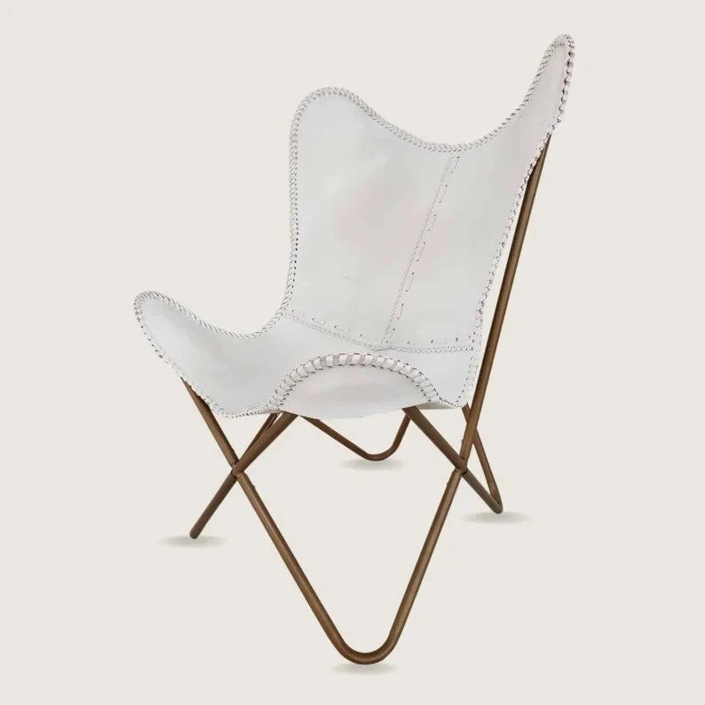 Bílé kožené křeslo motýl Kožené akcentní křeslo obývací pokoj Nábytek