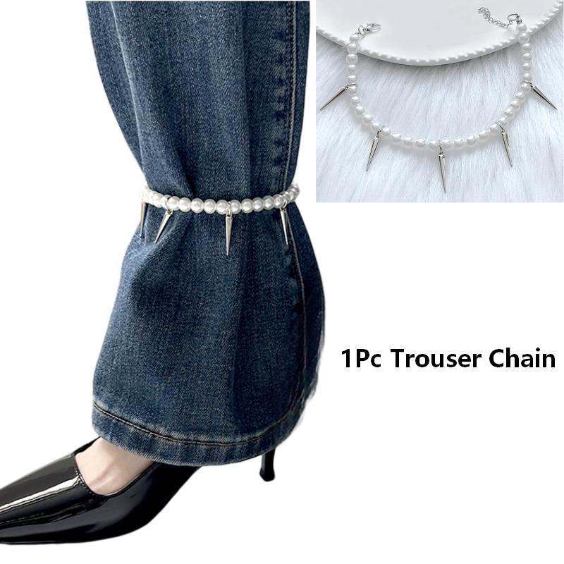 Imitation Pearl Anklet Trouser Chain With Spike Charms Adjustable Punk Style Ankle Bracelet Women Jeans Decor Fashion Jewelry