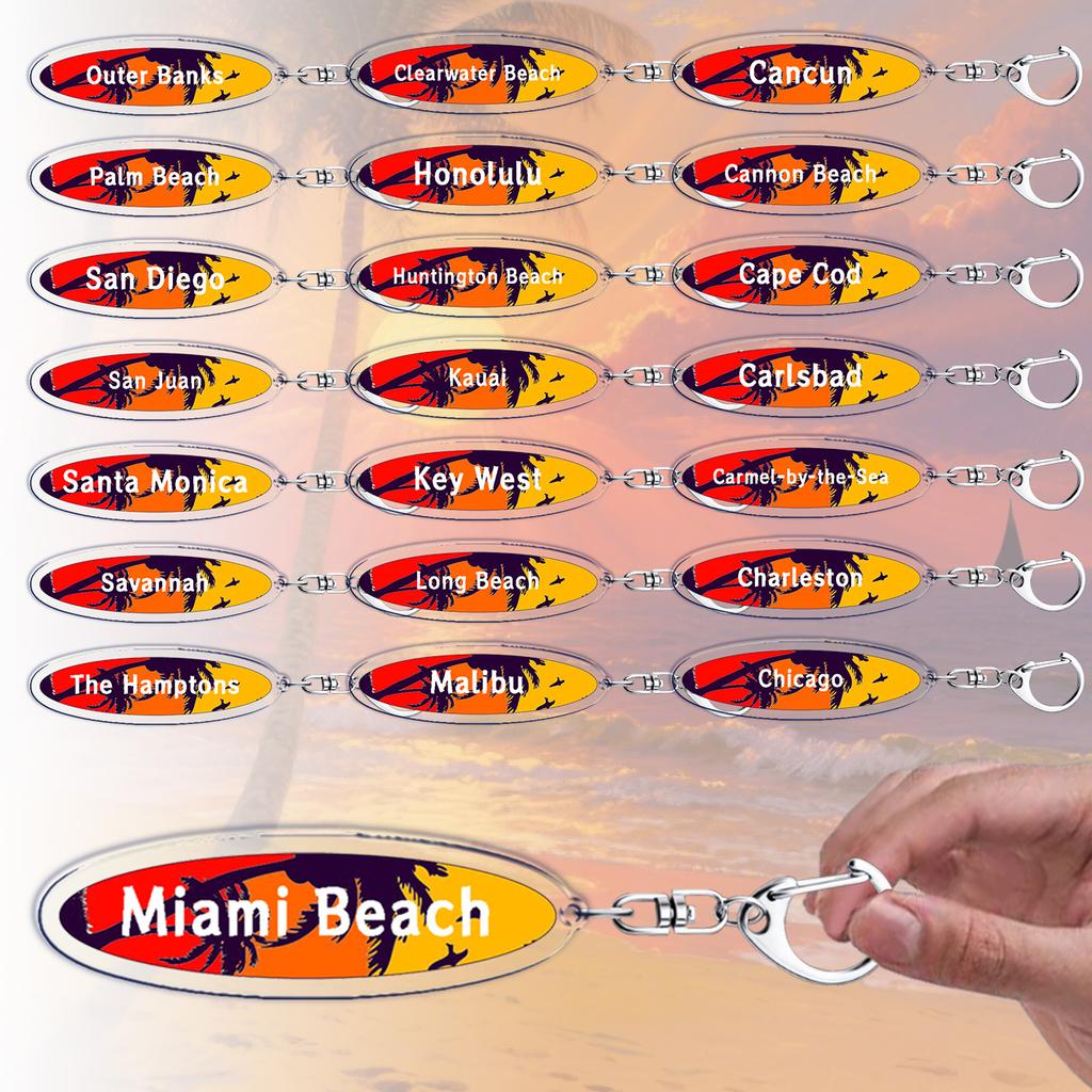 Fashion Surfboard Beach Keychains for Accessories Jewelry Miami Santa Monica San Diego Creative Keyrings Charm Friends Gifts