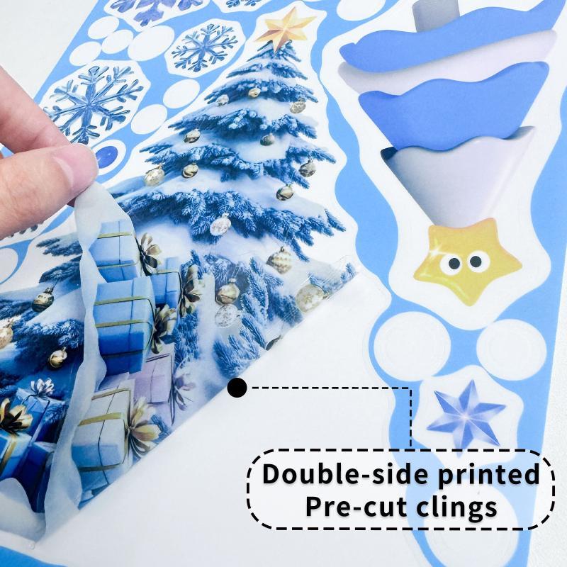 1/2/4/6/8/9 Sheets Blue Christmas Window Clings With Snowman Santa Reindeer Patterns Perfect For Winter Holiday Party Decoration