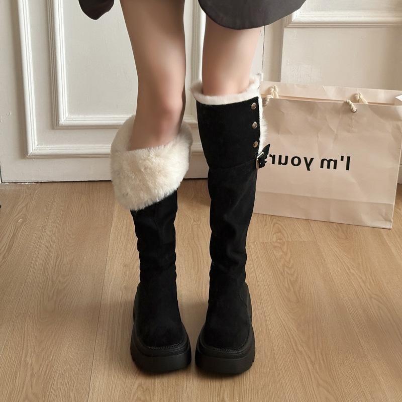 Damen weiche elastische Winter warme kalte gefütterte Schneestiefel dicker Boden rutschfest verschleißfest Outdoor Freizeit Sport hohe Baumwollstiefel