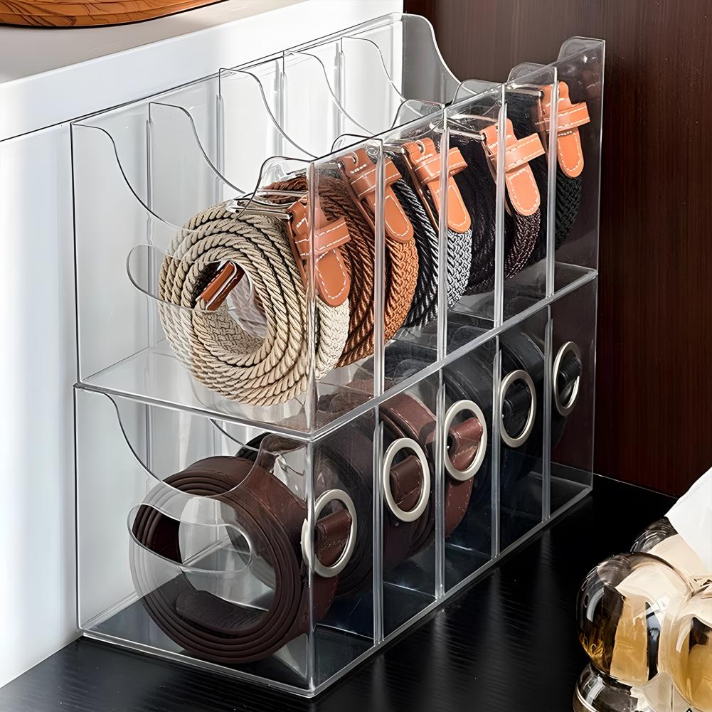 Organizador de Cintos Bem Organizado Caixa de Armazenamento de Cintos em Acrílico Transparente com Múltiplos Compartimentos para Mesa