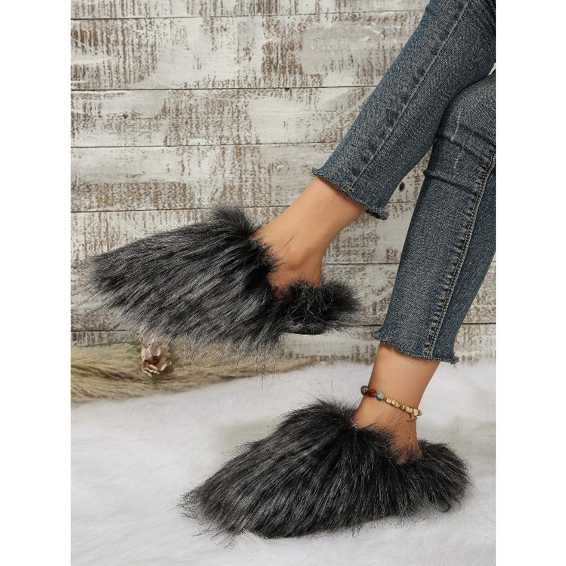 Winter new bag head plush fluffy home slippers women's flat bottom large size indoor slippers fluffy mop