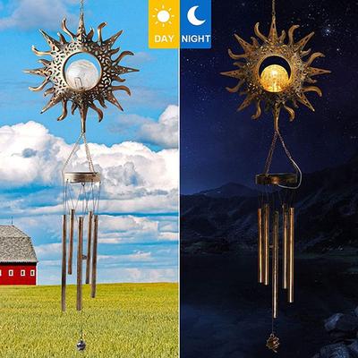 3 Stilarter Sol/Stjerne/Måne Krakeleret Glas Kugle Vindklokker Solcelle Natlys Kaster Skygger Have Dekoration Retro Kobber Store Vindklokker