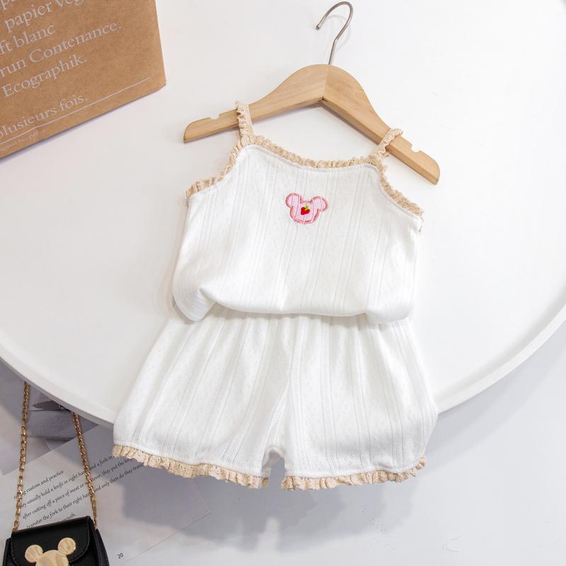 Girls Summer Breathable Cotton Camisole Pajama Set Thin Cool Vest Sleepwear For Kids Baby Home Clothes