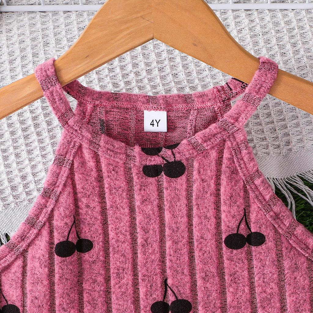 Girls Fashion Cute Cherry Pattern Tank Top + Shorts Set 2025 Summer Children's Casual Set