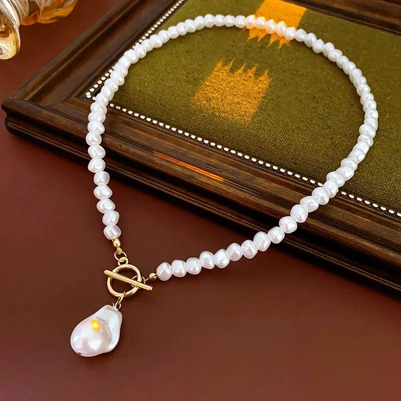 New Baroque Imitation Pearl Ot Buckle Pendant Necklace Women Wedding Bridal Bead Chain Neck Accessories Jewelry Gift