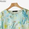 ZANZEA Women Casual Round Neck Loose 3/4 Sleeve Print Blouse