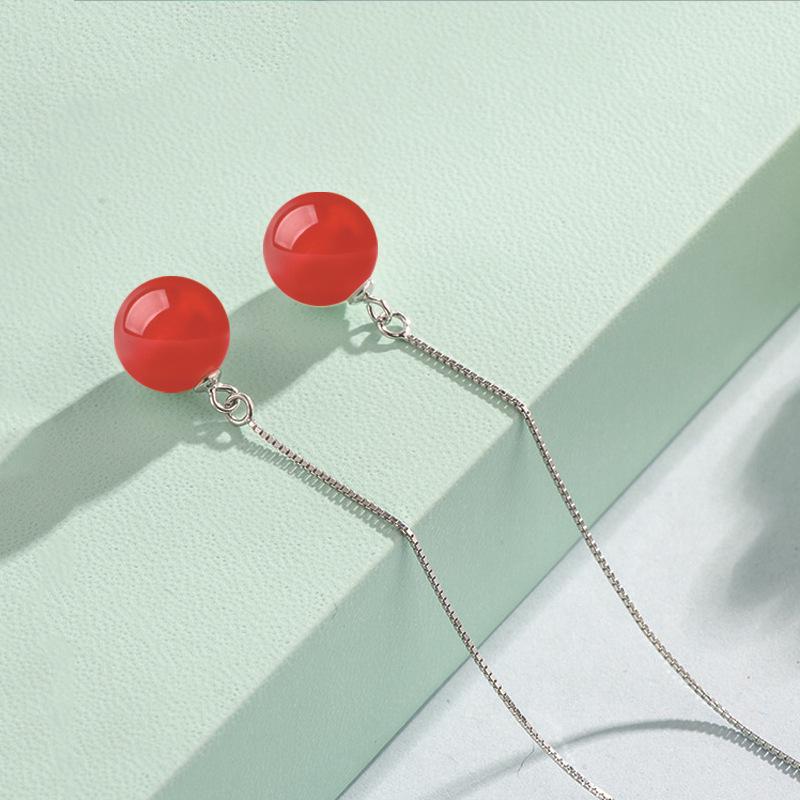 Korean Style Red-Black-Red Corundum Agate Bead Earrings, Multi-Wear Fashion Accessory
