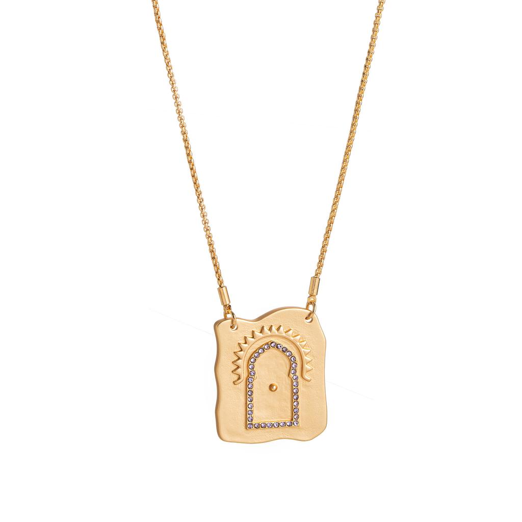Retro Elements Tarot Card Opening And Closing Necklace Butterfly Rebirth Gate Diamond Pendant Design Sense Heavy Industry Gold-Plated Jewelry