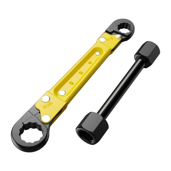 Angle Block Removal Wrench Tool Double-Ended Ratcheting Plumber Wrench Non-Slip Grip Pipe Angle Stop Wrench Kit