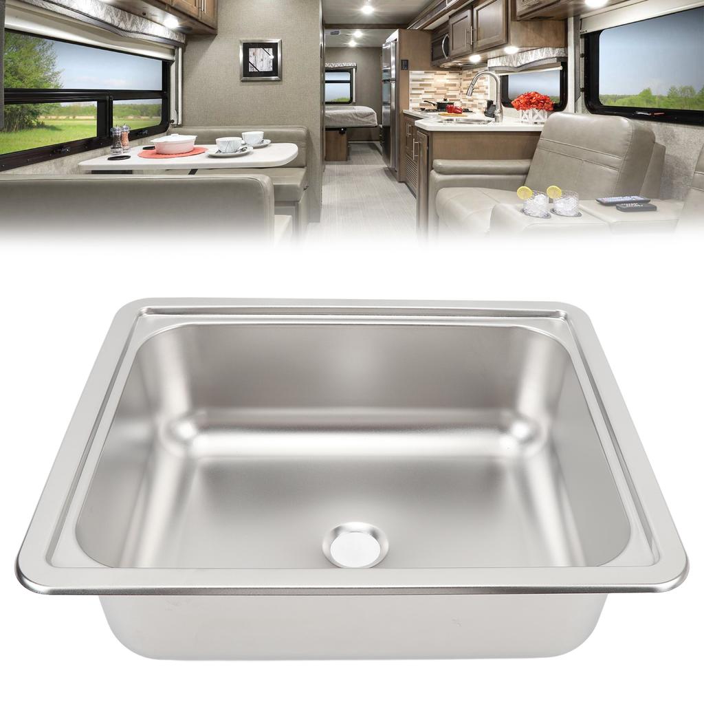 RV 304 Stainless Steel Sink Polishing Square Kitchen Sink Hand Wash Basin with 40mm Sewer Outlet for Boat Caravan