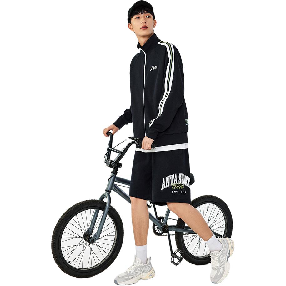 Anta Lifestyle Series Letter Stripe Stand Collar Zipper Long Sleeve Sweatshirt Men sweatshirt Snow-White 152438706-1