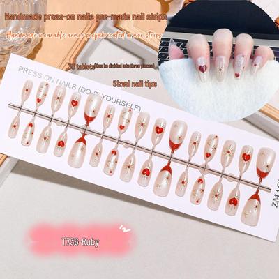 Red Heart Gem Short Almond Baroque Cat Eye Nail Stickers