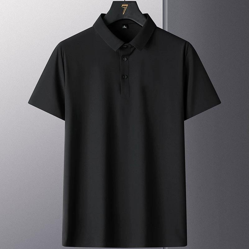 Spring Summer Men's Ice Silk Polo Shirt Men's Short Sleeve Large Thin T-shirt Cool Relaxed Polo Neck Half Sleeve T-shirt Solid Color Shirt