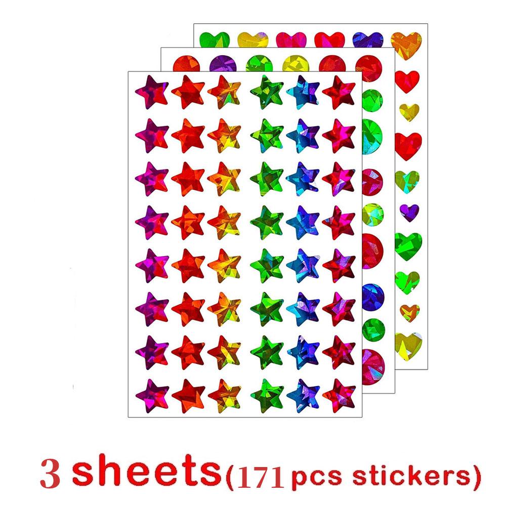 171-1710Pcs Sparkly Holographic Star Heart Round Dot Stickers Glitter Foil Student Reward Behavior Chart Scrapbook Diy Decor De
