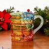Hand-Painted Book Mug 3D Glass Design Novelty Stacked Book Coffee Cup Literary Gift for Teachers & Book Lovers