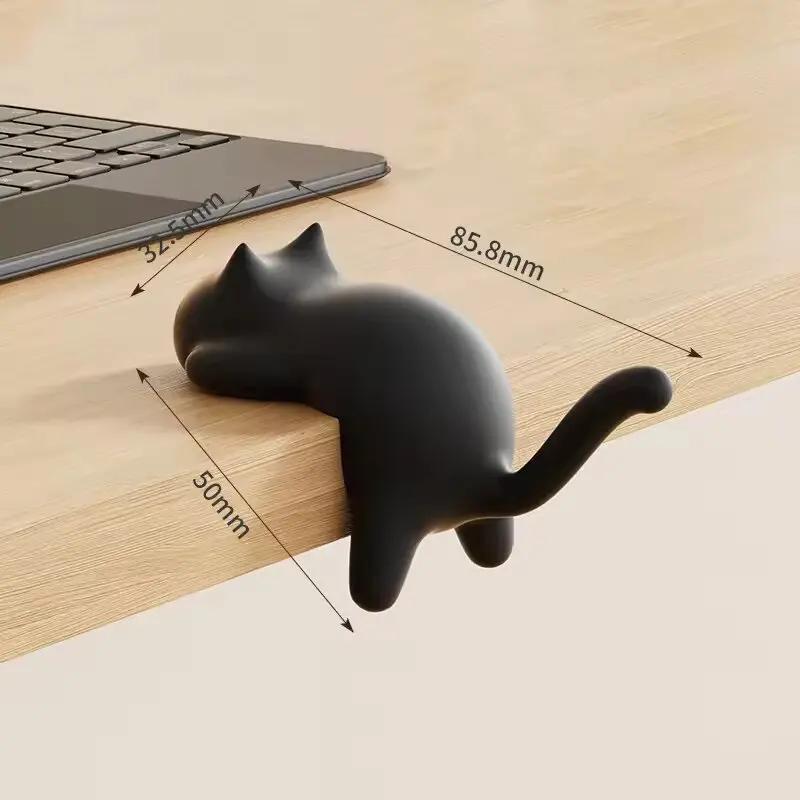 Cute Cat-Shaped Creative Desktop Hooks Key Holder Kawaii Office Desk Ornament Bag Storage Hooks Table Edge Keychain Organizer