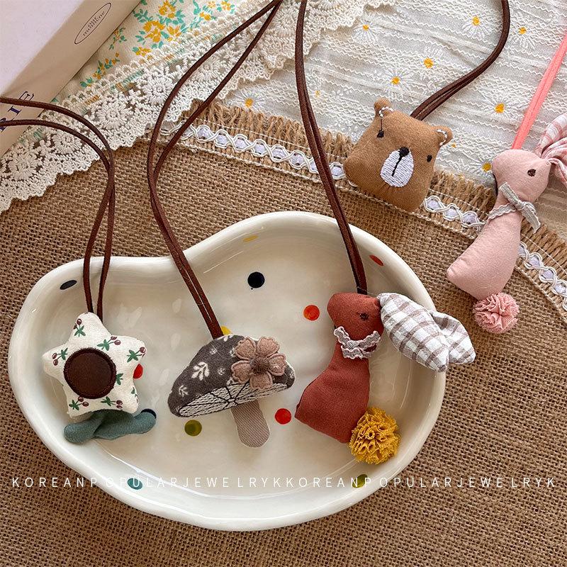 Korean Cartoon Little Bear 3D Cotton Baby Ornament: Cute Rabbit Animal Necklace, Mori-Style Accessory
