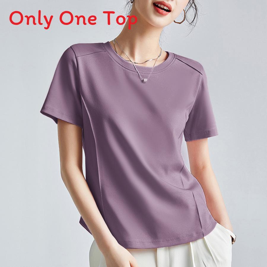 Camiseta de Manga Corta de Algodón y Seda para Mujer con Diseño de Empalme para Estilo Urbano Casual