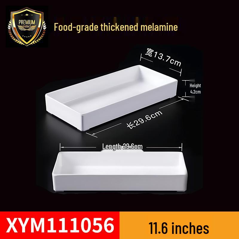 Melamine Rectangular Tray for Braised Dishes - White Display Plate for Cooked or Cold Foods