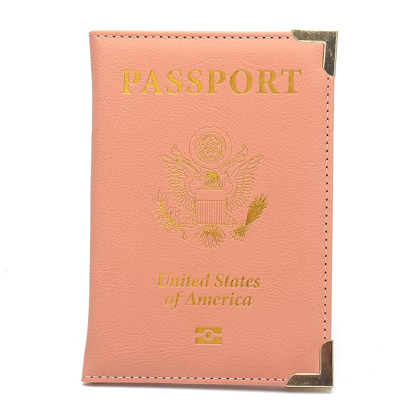 New US Passport Holder Leather Thin Passport Covers Golden Copper Corner Id Card Holder Plane Ticket Holder Travel Accessories
