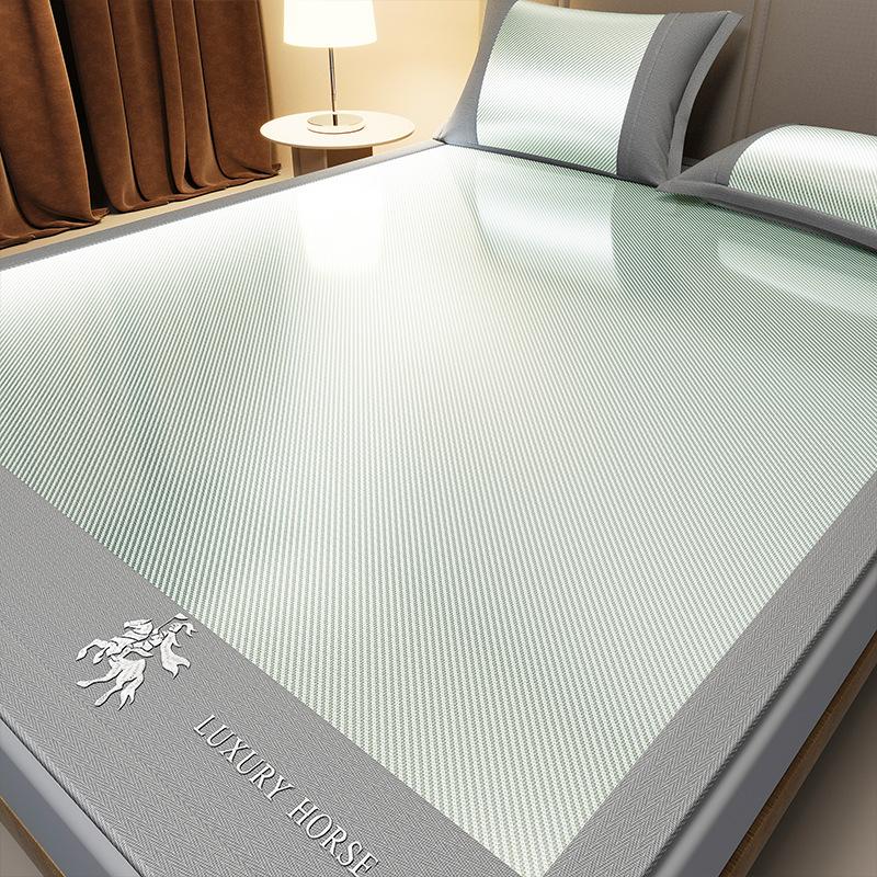 Machine Washable 3-Piece Ice Silk Cooling Mat Set with 2 Pillowcases, Breathable Summer Bed Sheet for Home Dorm, Soft Fitted Sheet