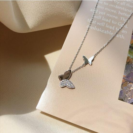 

Butterfly Rhinestone Double Layer Necklace - Women s Clavicle Chain, European & American Design, New Niche, Ins Cold Style