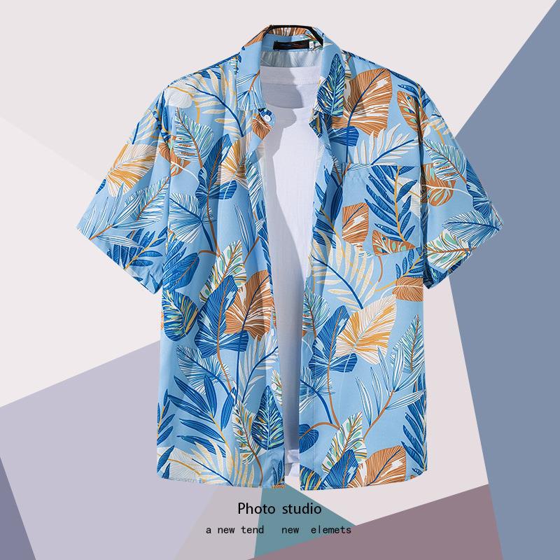 Summer Beach Floral Men'S And Women'S Thin Shirts Trendy Hawaiian Port Style Loose Tie-Dye Short-Sleeved Couple Shirts