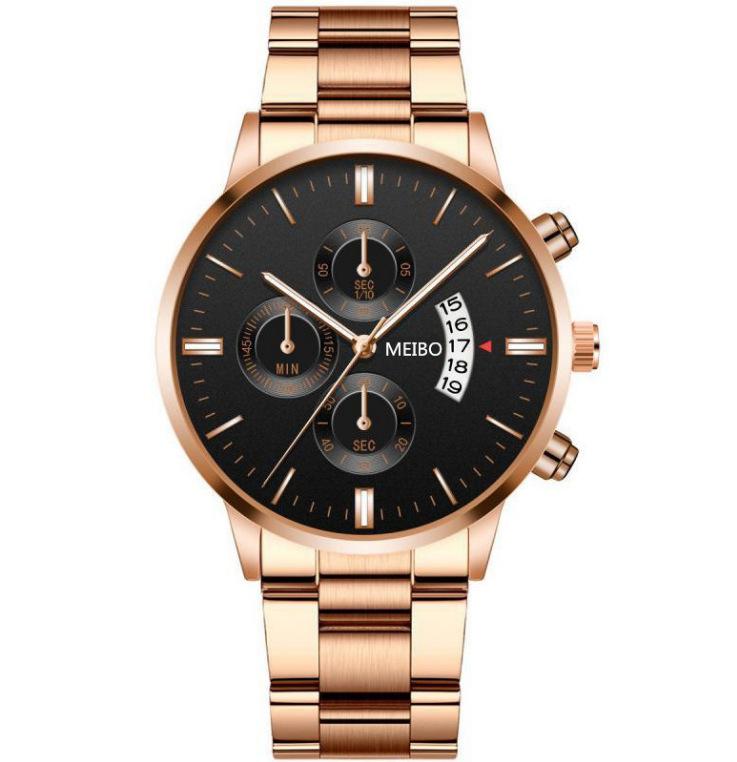 Men'S Business Watch, Steel Belt Calendar Couple, Men'S Classic Fake Three-Eye Quartz Watch