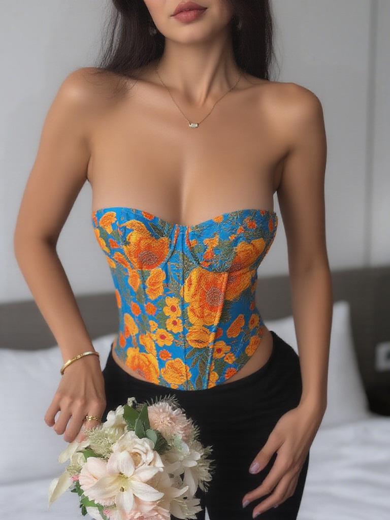 European & American Retro Jacquard Lace-Up Corset: Women's Slimming Vest with Colorful Fishbone Design