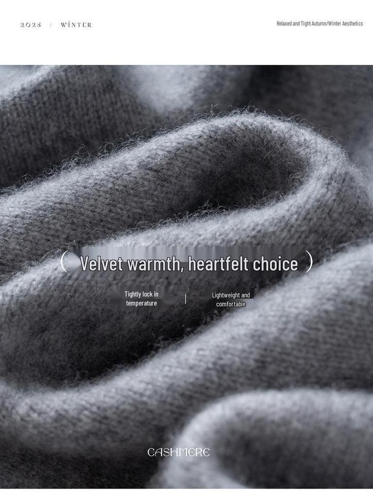 Women's Cashmere Round Neck Sweater - 2025 Autumn/Winter Collection, Loose Fit, Elegant Style, with Pockets for Warmth