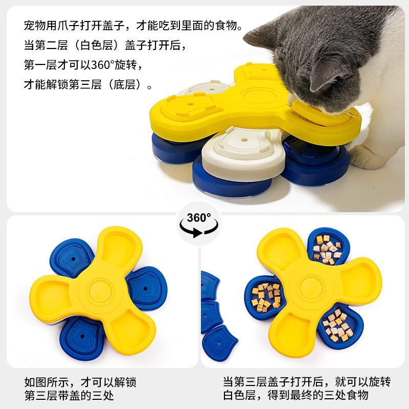 Interactive Cat Puzzle Feeder Three Tier Rotating Slow Feed Bowl For Indoor Cats And Kittens Tabletop Play Home Training Gift