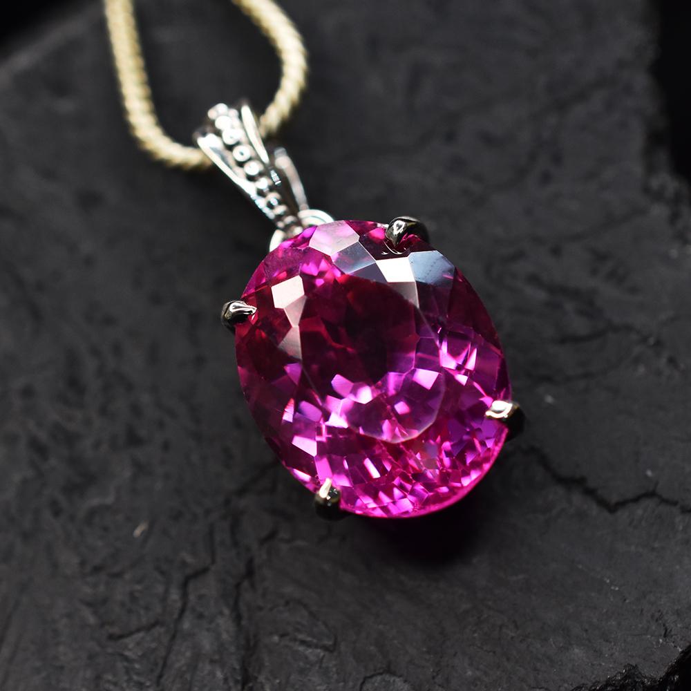 925 Sterling Silver Pendant Natural 32 Ct Pink Sapphire Oval Gemstone