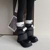 Womens Winter Fleece-Lined Knit Leg Warmers With Lace Trim Pom Poms Mid-Calf Stylish Socks Teens Adults