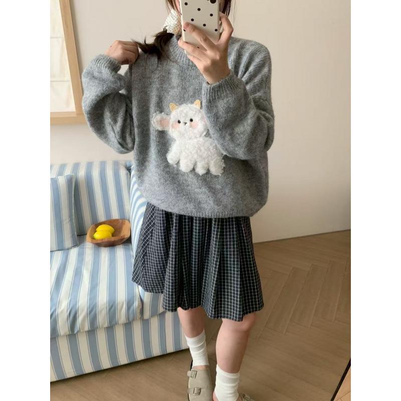 Korean Sweet Cartoon Knit Top: Women's Loose Casual Pullover Sweater for Autumn/Winter