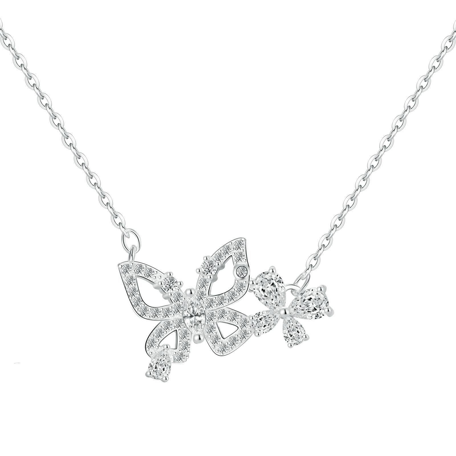 

Ожерелье-подвеска Бабочка с бриллиантами из чистого серебра 999 пробы - Элегантный чокер высокого класса Pure Silver серебряный