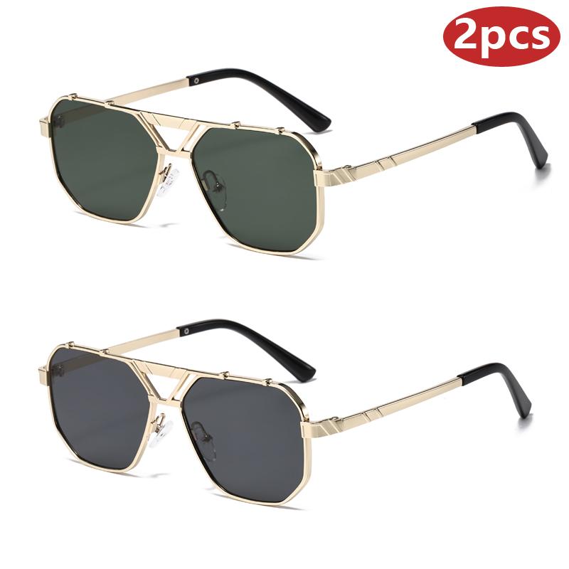 1/2pcs Vintage Metal Double Bridges Square Women Luxury Driving Sunglasses Shades UV400 Men Gradient Lens Sun Glasses UV400