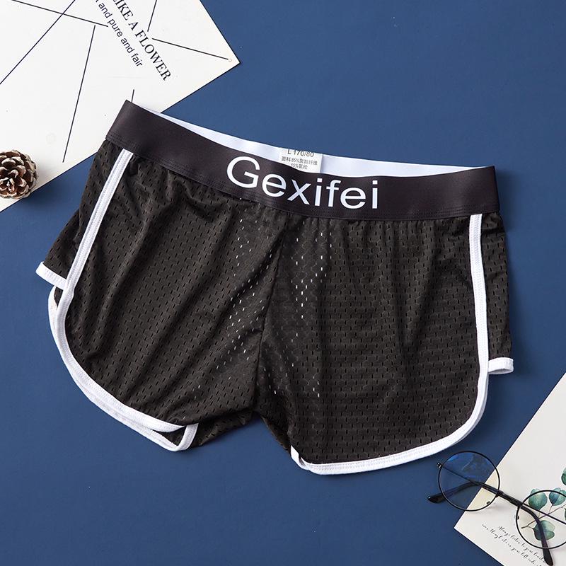 Pánské jarní síťované boxerky z ledového hedvábí: Antibakteriální, Prodyšné, Se středním pasem, Sportovní spodní prádlo pro teenagery