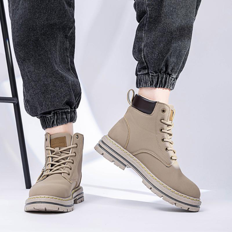 Men's high top casual leather boots spring and autumn outdoor soft sole anti slip comfort workwear boots fashion walking boots