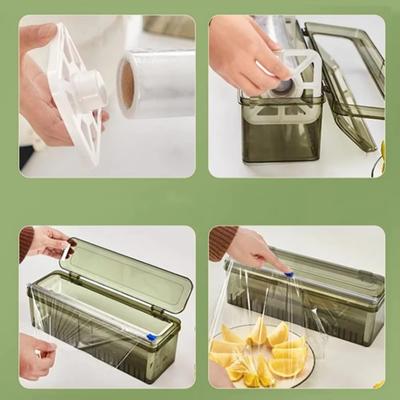 Plastic Cling Wrap Dispenser Refillable with Suction Cups Aluminum Foil Film Dispenser Universal Cling Film Cutter Box Wax Paper