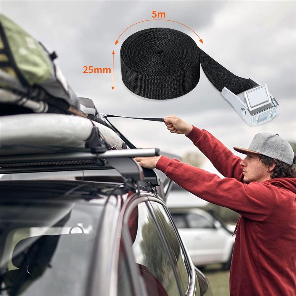 Tie Down Straps With Ratchet, Set Of 4 - 5 Meter Tie Down Straps, Bicycle Strap, Black Fastening Strap For Car, Bicycle, Canvas Vehicle
