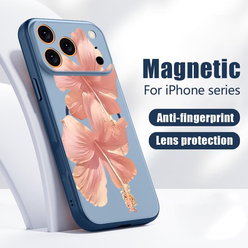 Pink Hibiscus Flower Pattern For iPhone 17 Pro Max Funda iPhone 16 15 14 13 Pro Max Skin Feeling Magnetic For Magsafe Shockproof Bumper Cover