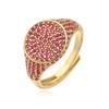 HECHENG,13×22MM Copper Electroplated 18K Gold Multi-colour Zirconia Ring Unisex Couple Adjustable Luxury Jewellery 1 Piece