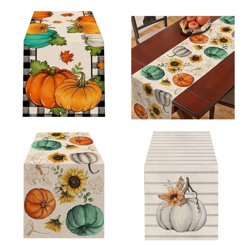 Festive Table Runner Fall Thanksgiving Pumpkin Leavest Table Runners Table Cloth for Holiday Decoration